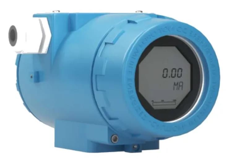 Transmisor de temperatura Bird Instruments TT105, de carcasa azul en montaje horizontal y con display local.