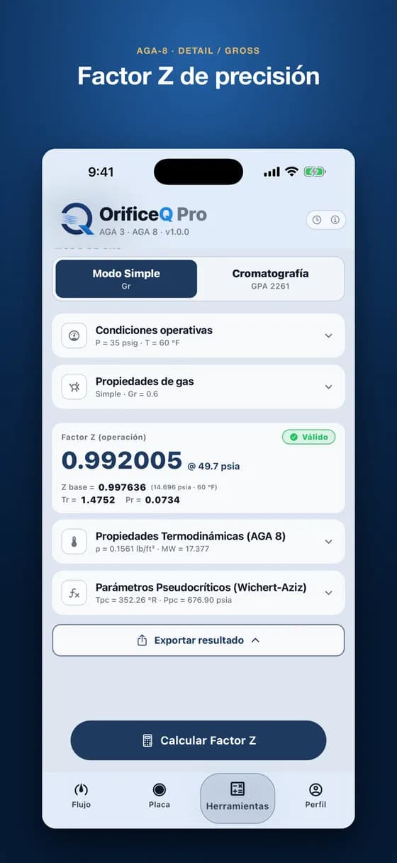 Módulo de factor Z según AGA-8